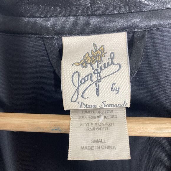 Jonquil by Diane Samandi Kimono Robe Small Black Velvet Satin Trim 3/4 Sleeve - Picture 13 of 14